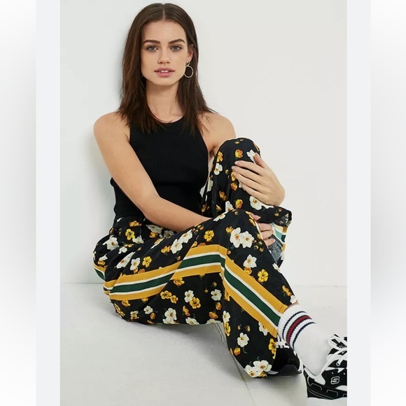 Free People Pants - Urban Outfitters by free people Side Striped Satin flower wide leg Track Pants